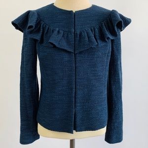 (EUC) Rebecca Taylor Navy Tweed Ruffle Blazer